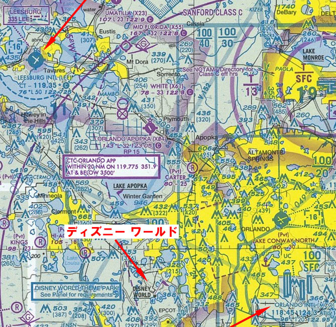 Sectional Chart@q敪}@Leesburg AirporƂ̎ӁAOrlando Class@B Airspacet